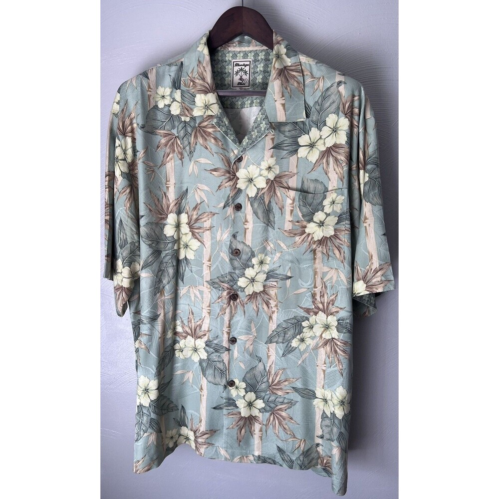 Montego Mon (XL) 100% Silk Floral Wood Button Shirt